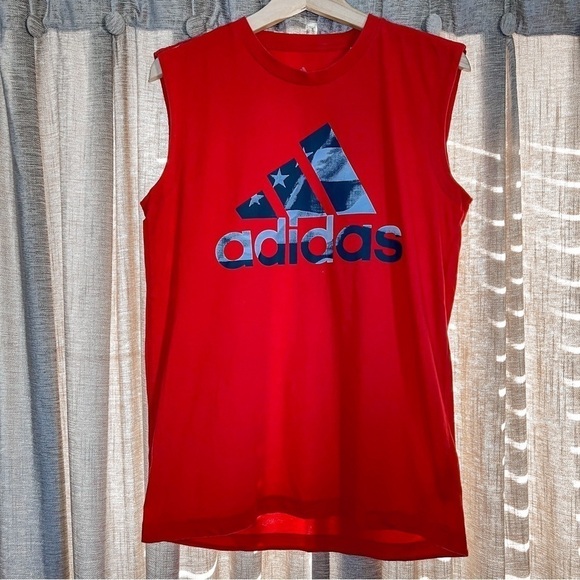 Adidas Red Americana Logo Tank with Contrast Stitching Size Small - Picture 2 of 11
